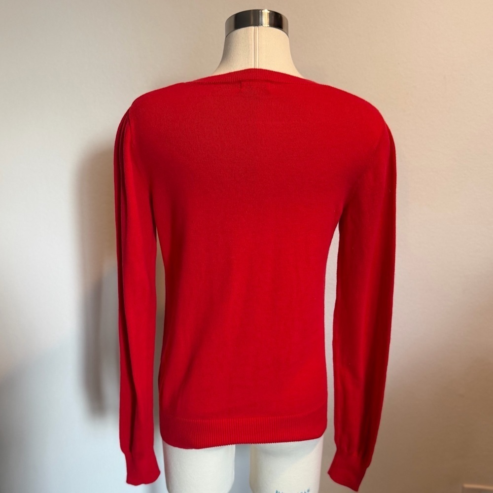 Red V-Neck Women's Sweater - Picture 3 of 6